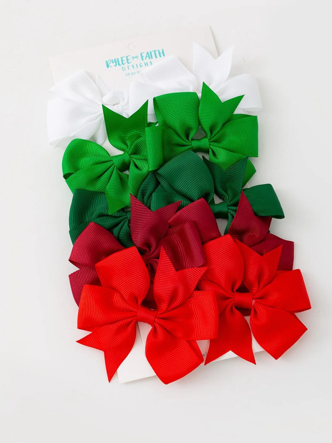 Girls Bow Hair Clip Set Red & Green Color Mix