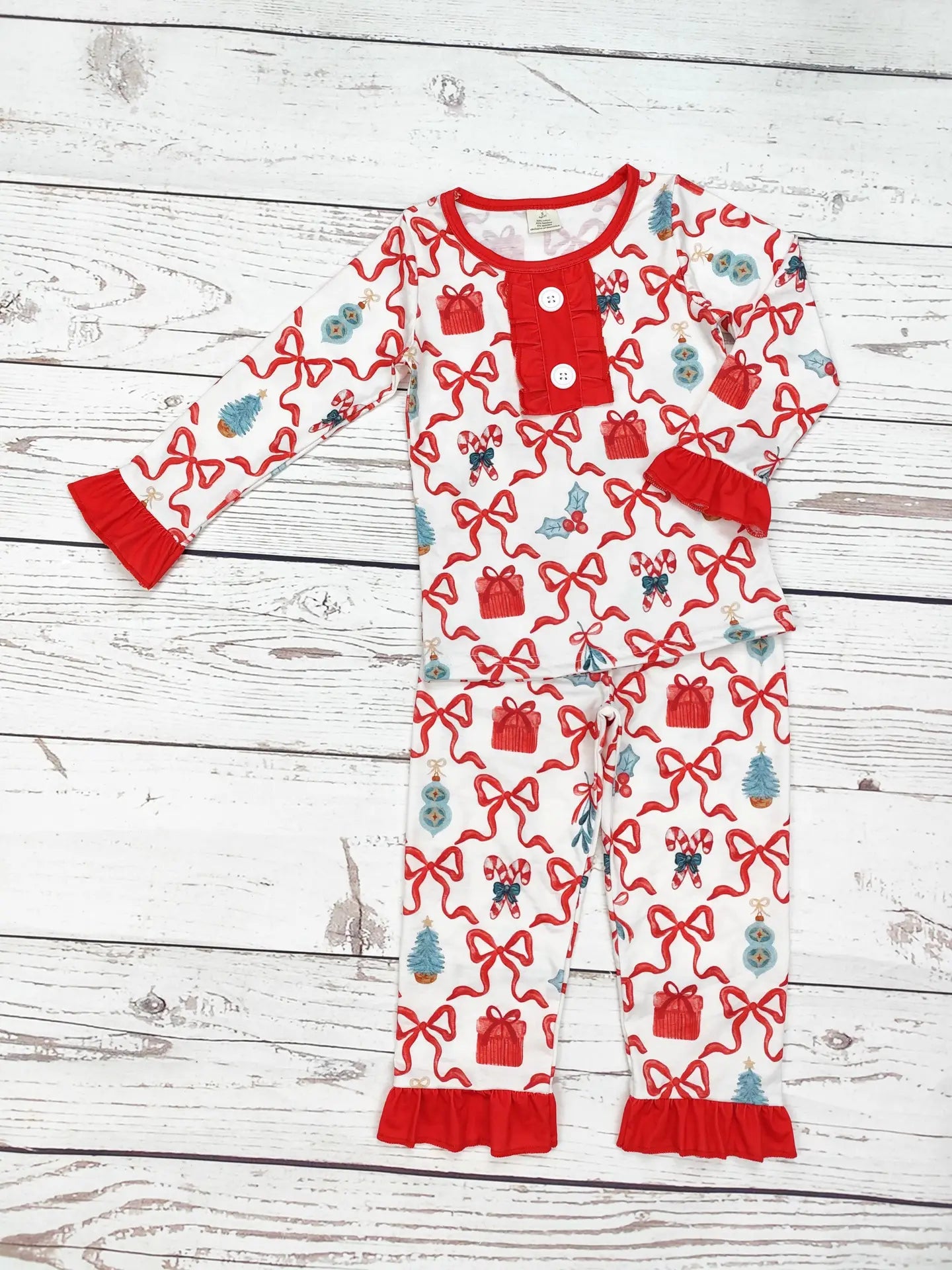 Girls Bow Print Christmas Sleepwear
