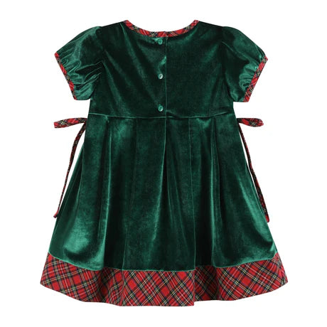 Lil Cactus Green Velvet Tartan Bows Dress
