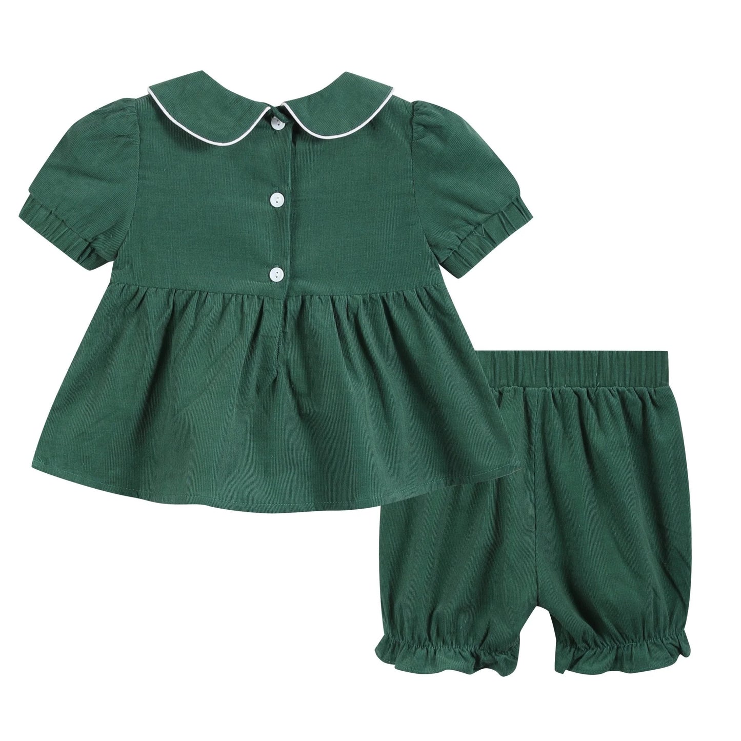 Lil Cactus Green Velvet Santa Smocked Dress and Bloomers