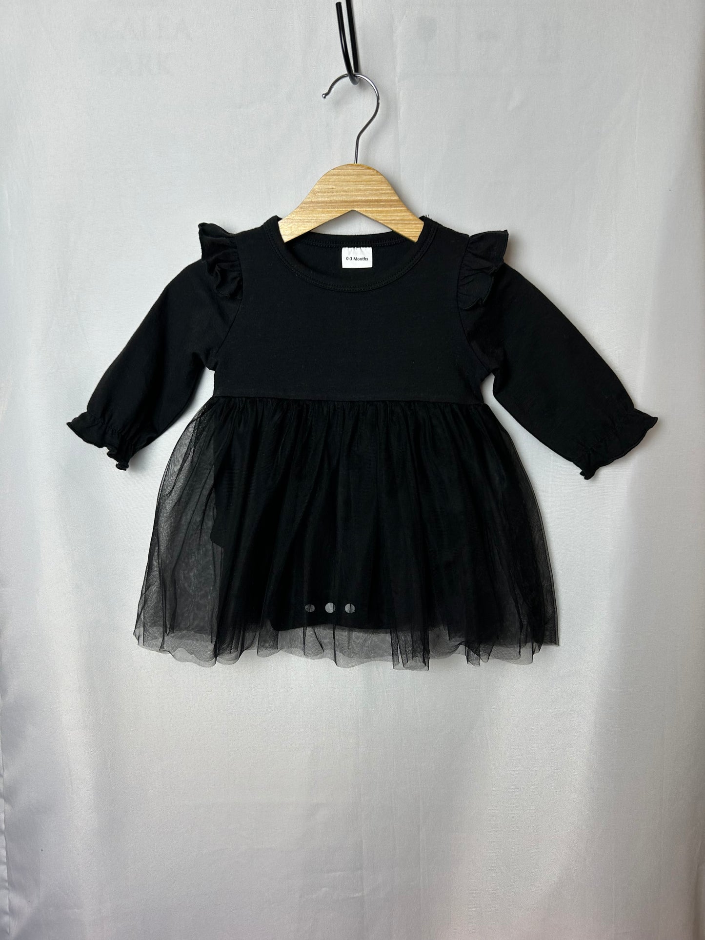 NB LS Black Onesie with Tulle Skirt 0-3M