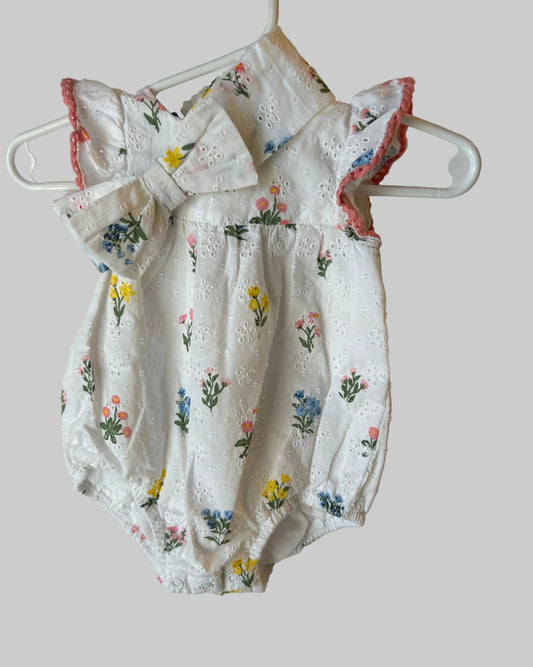 Little Me Floral Romper w/headband 3M