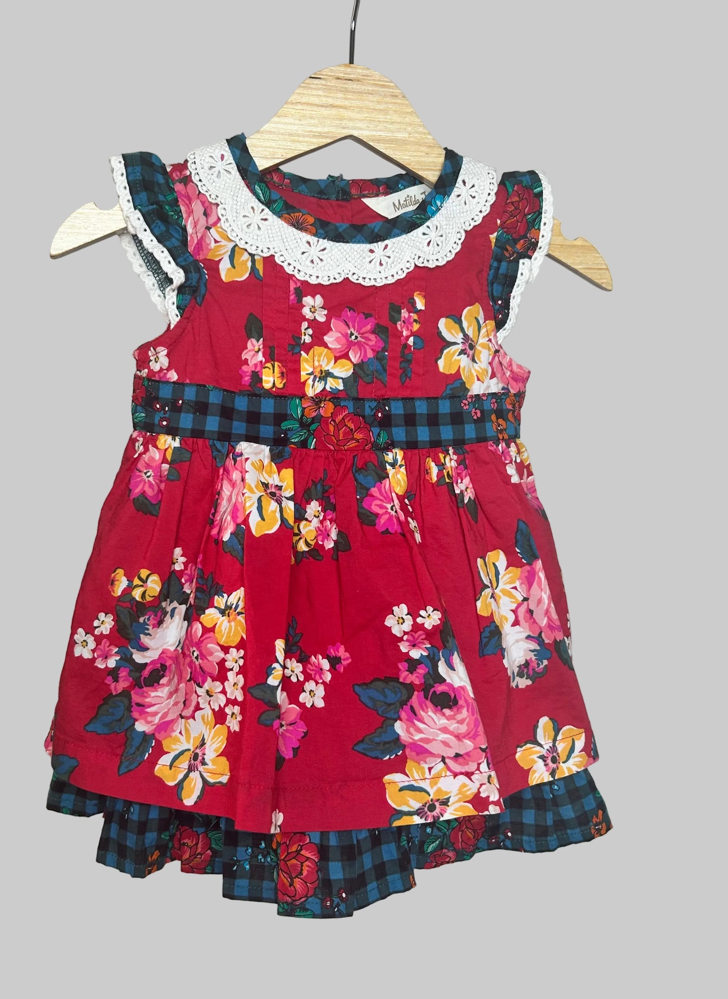 Matilda Jane Red Floral Dress w/ Eyelet Collar 3-6M