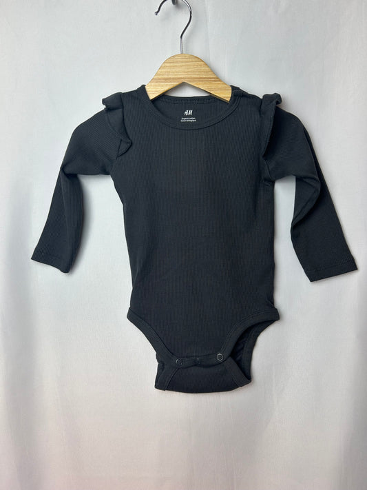 H & M Dark Gray Ruffled Onesie 6M