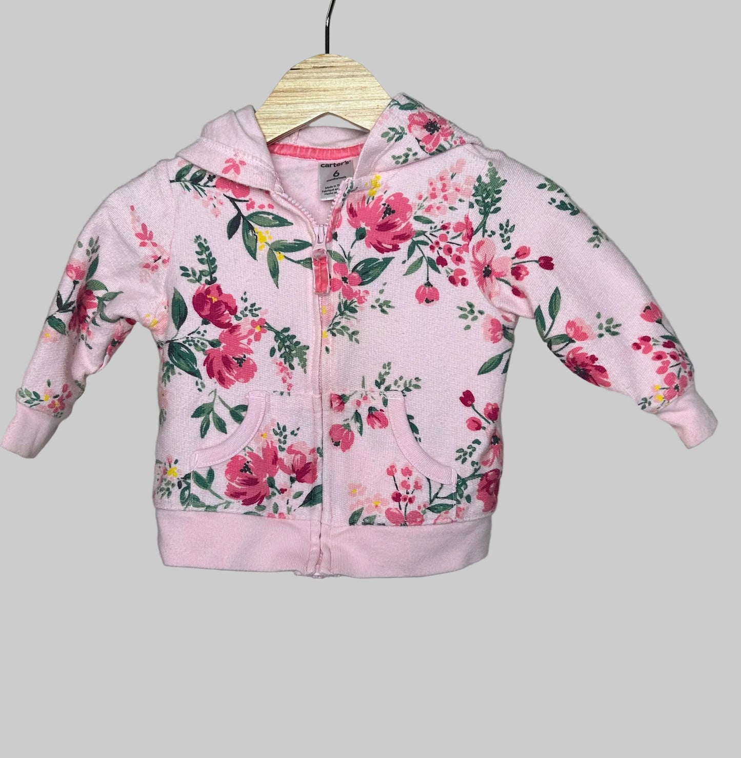Carter's Pink Floral Hooded Zip Jacket 6M