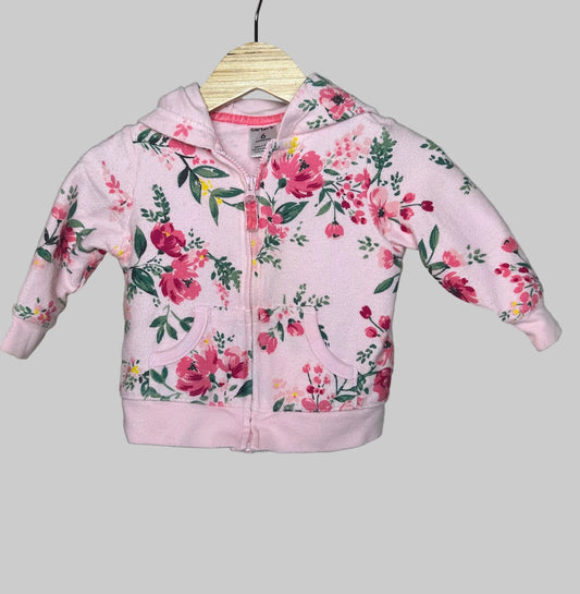 Carter's Pink Floral Hooded Zip Jacket 6M