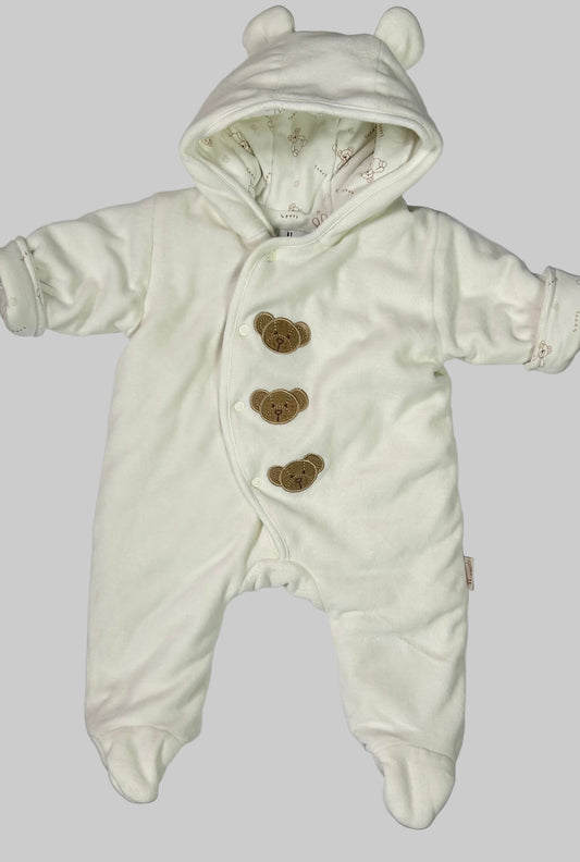 Harrods Bear Padded Velour Jumpsuit 0-3M