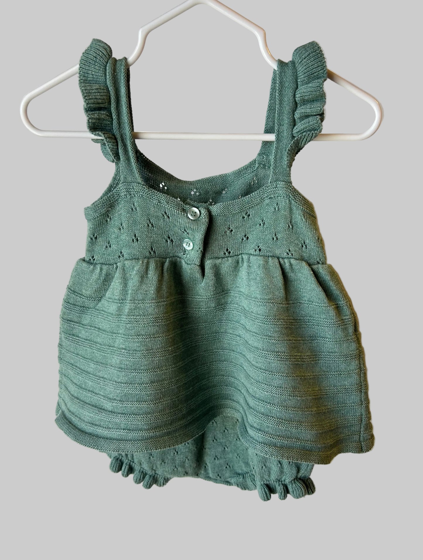 Stitch & Bean Green Pointelle Onesie Dress 3-6M