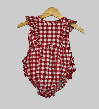 Ruffle Butts Red Gingham Romper 0-3M