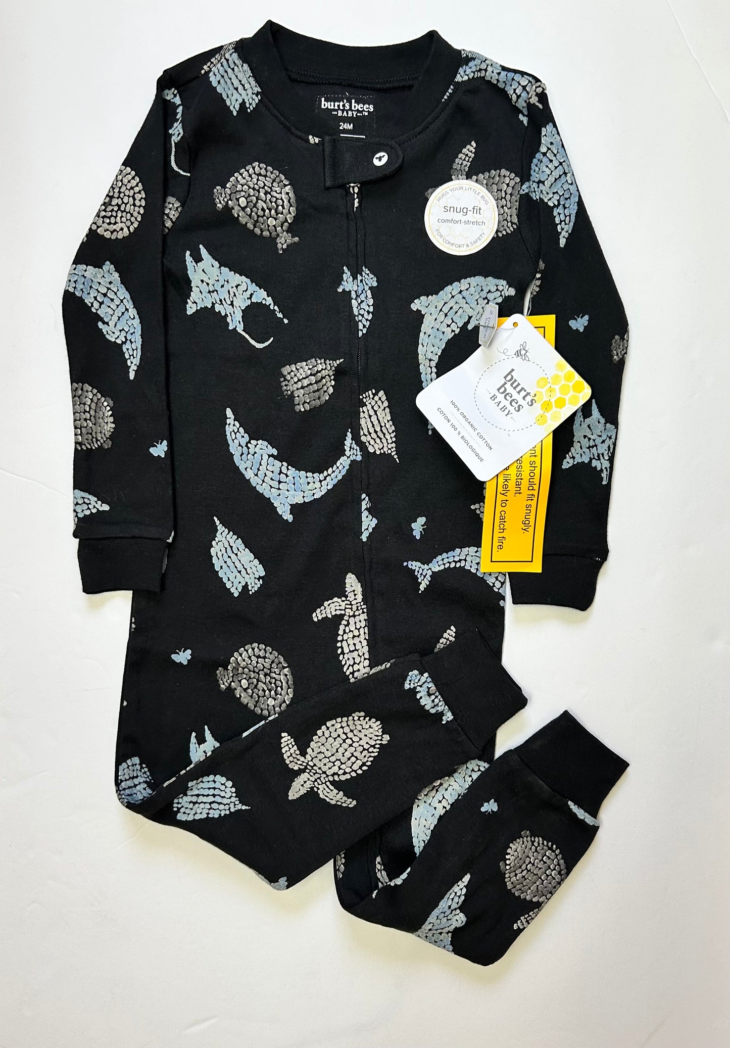 Burt’s Bees Baby Black Ocean Creatures Zipper Sleeper NWT 24M