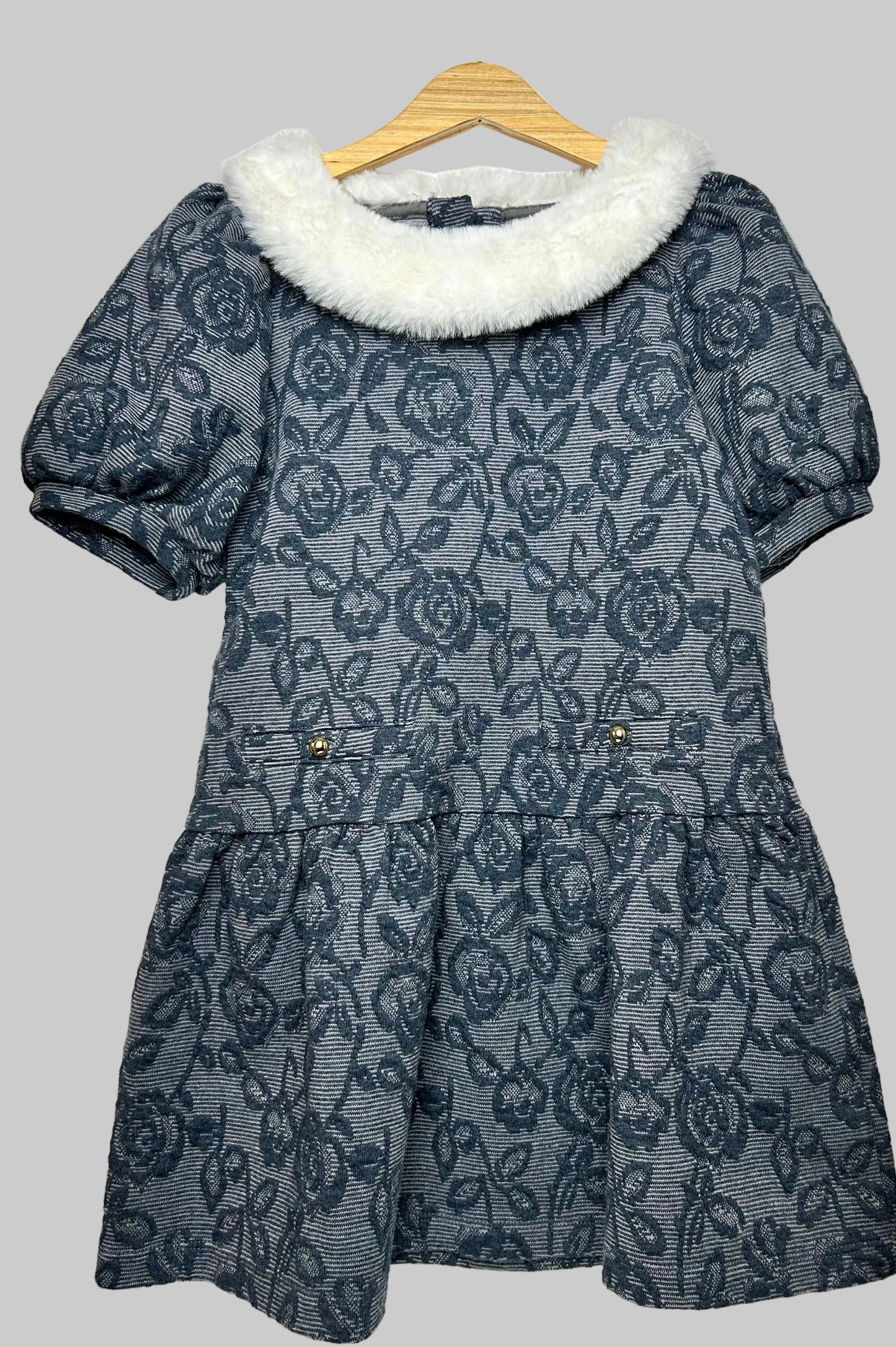 Janie & Jack Floral Fur Collar Dress 5T