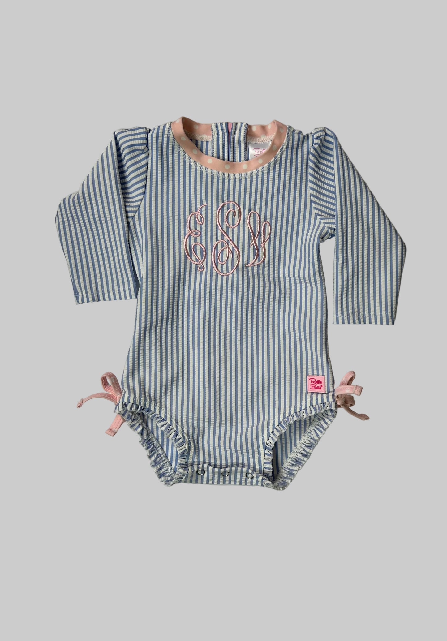 Rufflebutts Stripe Monogram Swimsuit 6-12M
