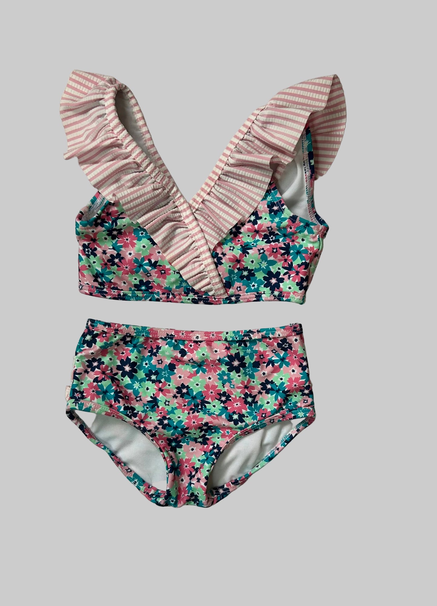Ruffle Butts 2pc Stripe Floral Swimsuit 2T