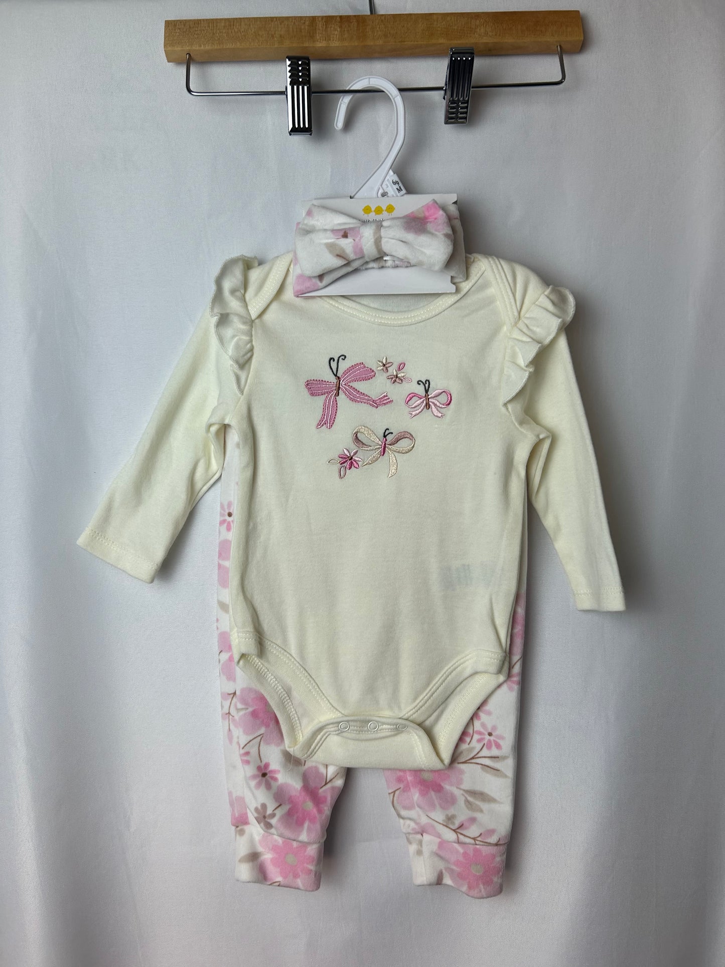 Little Chickadees 3 PC Onesie, Pants, Headband 6/9M