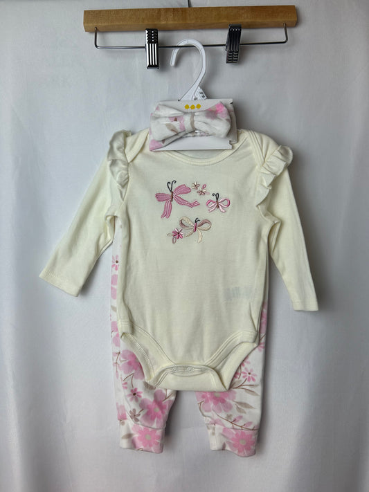 Little Chickadees 3 PC Onesie, Pants, Headband 6/9M