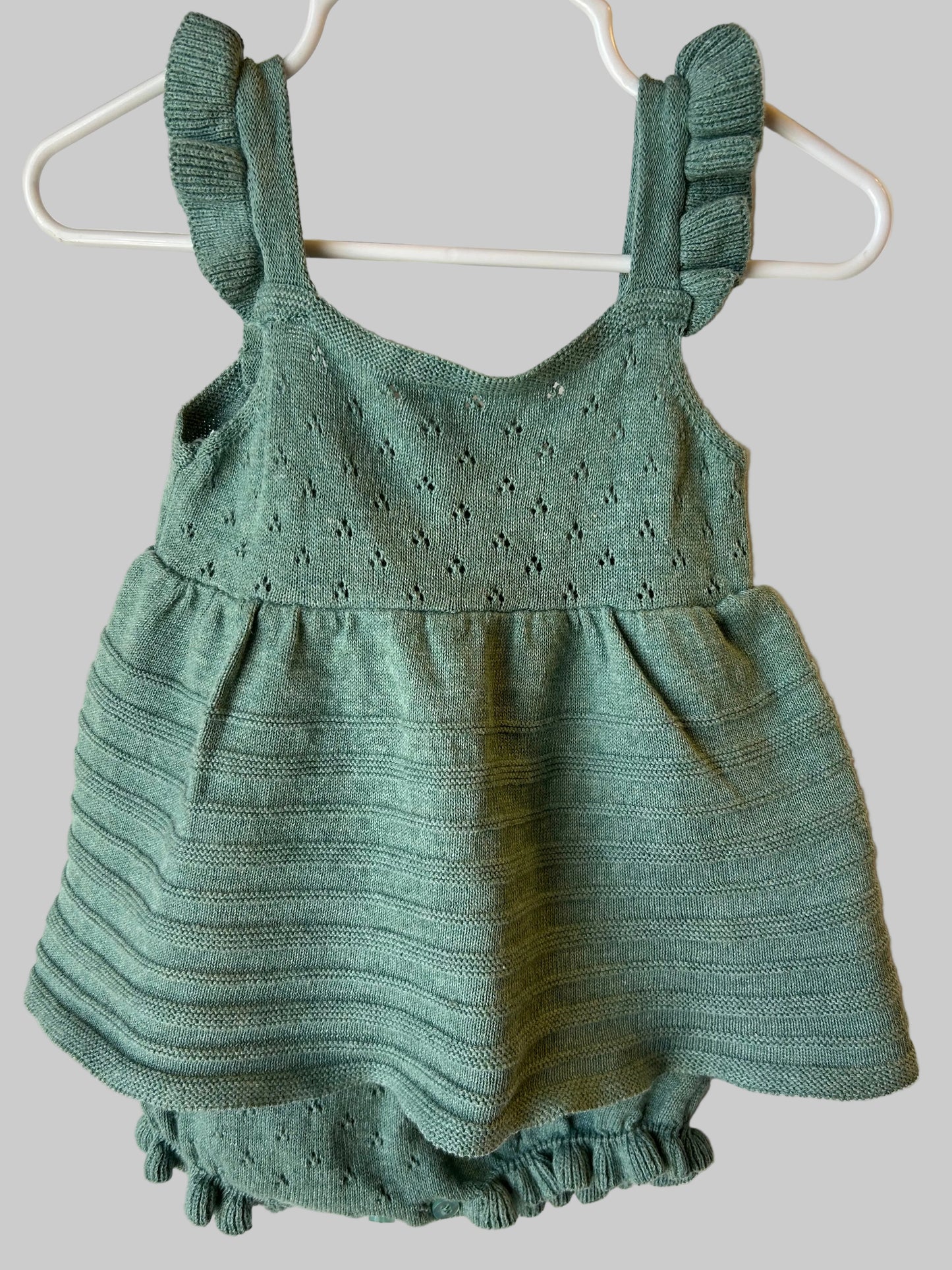 Stitch & Bean Green Pointelle Onesie Dress 3-6M