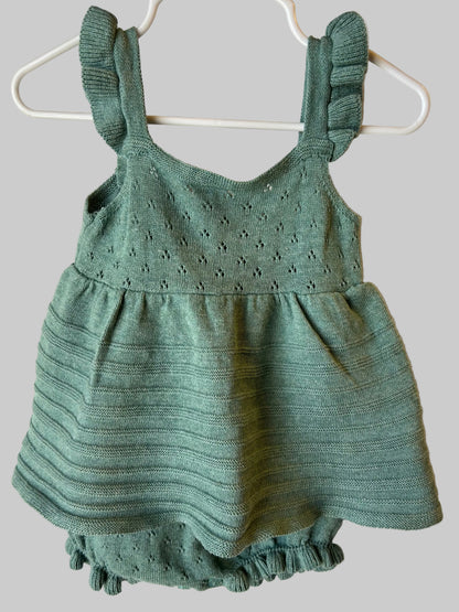 Stitch & Bean Green Pointelle Onesie Dress 3-6M