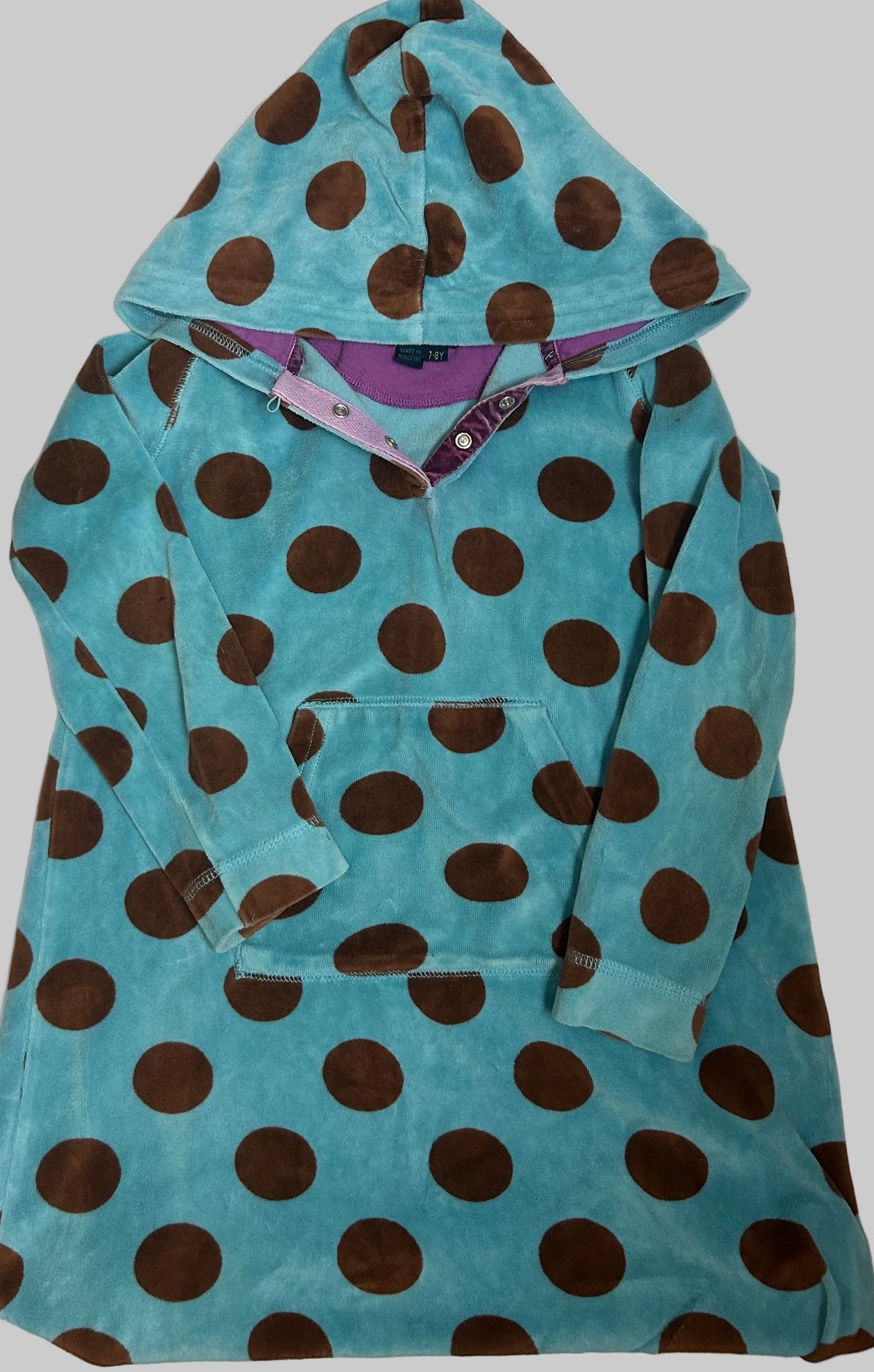 Mini Boden Turquoise Brown Dot Velour Dress 7/8