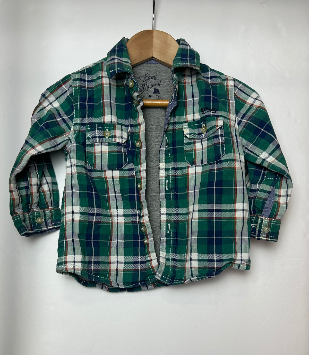 Baby Mayoral Green Plaid Top 9M