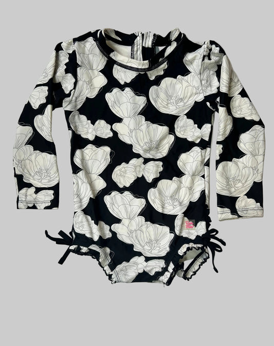 Rufflebutts Black and White One Piece Swimsuit 3T