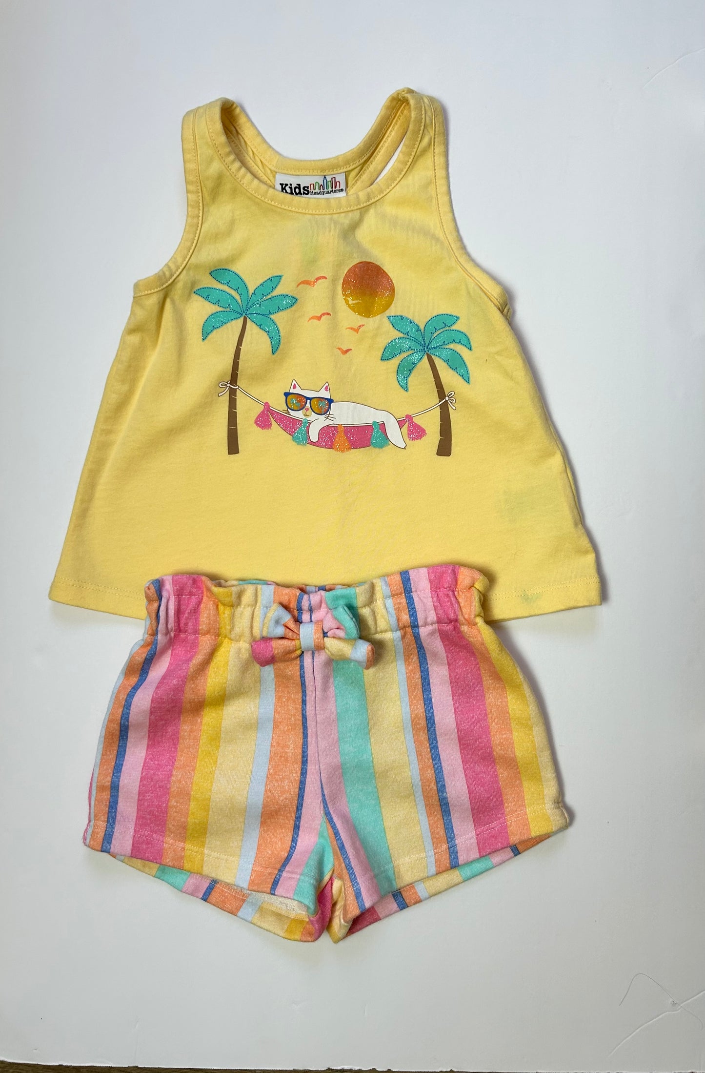 Kids Headquarters 2pc Yellow Tank with Stripes Shorts 4T