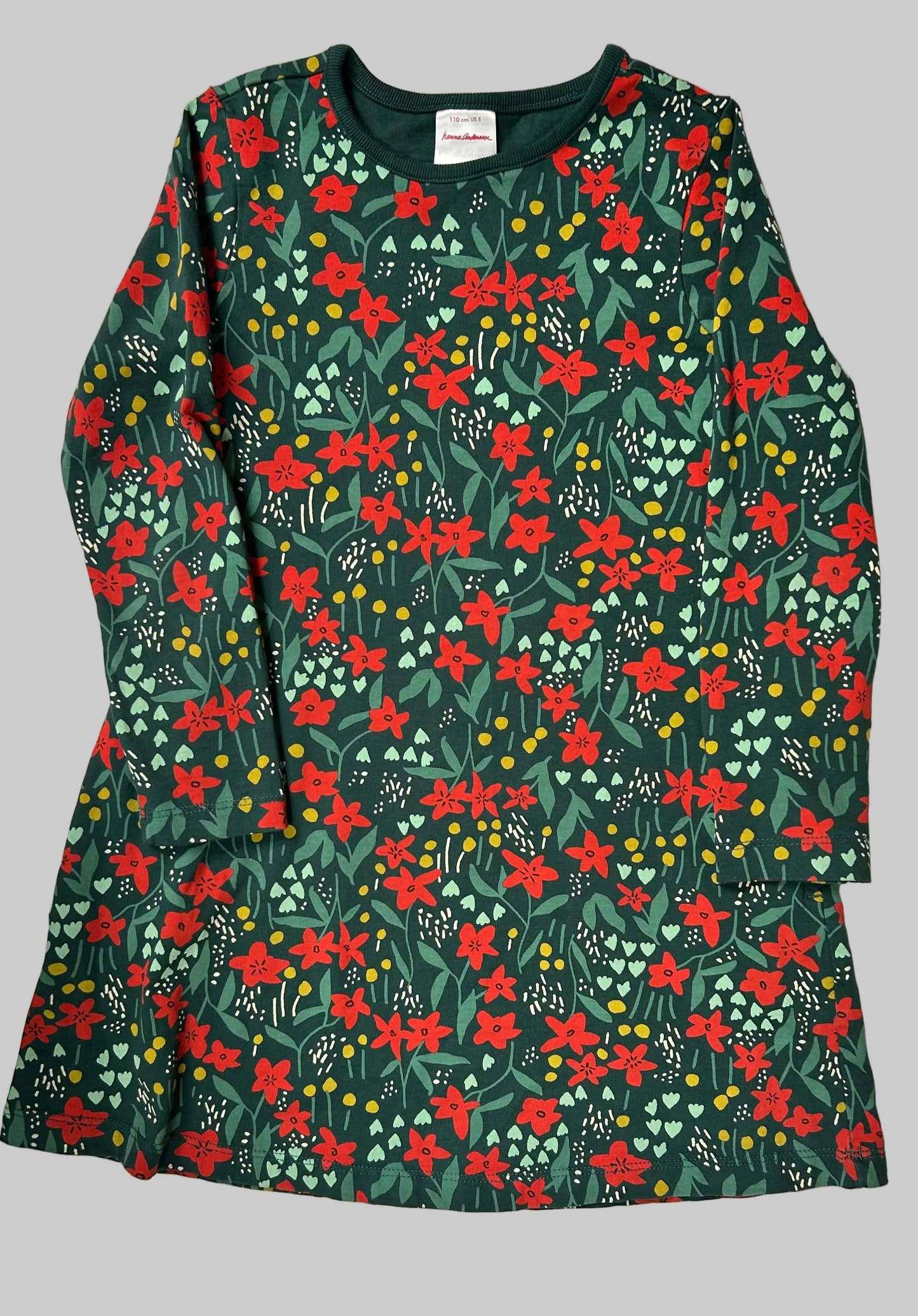 Hanna Andersson Green Poinsetta Holiday Dress 5