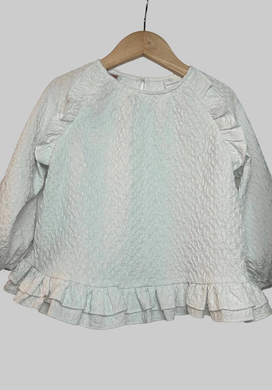 Zara White Crinkle Blouse 3-4