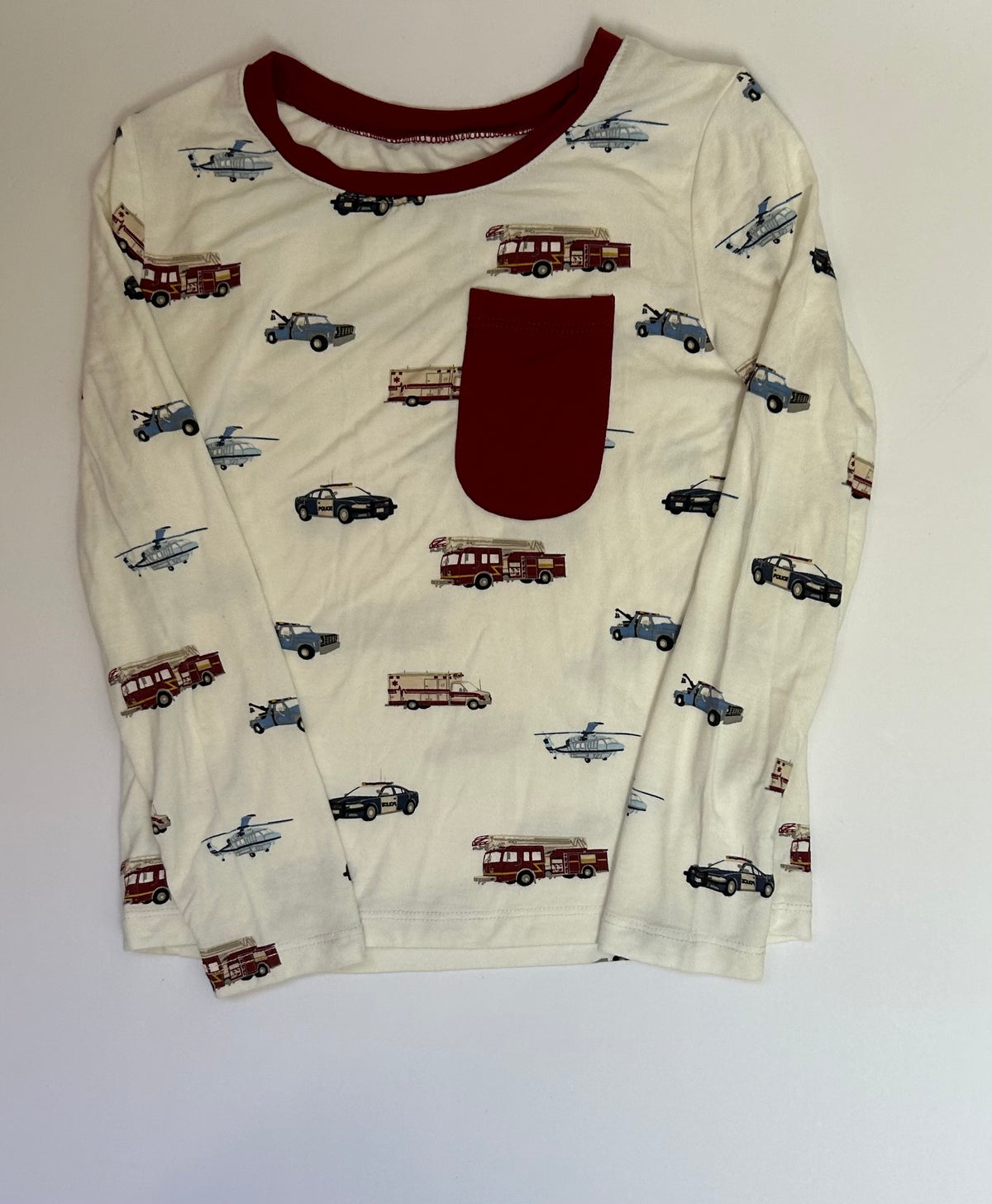 Kyte Baby White Police Fire Red Trim Top 5T