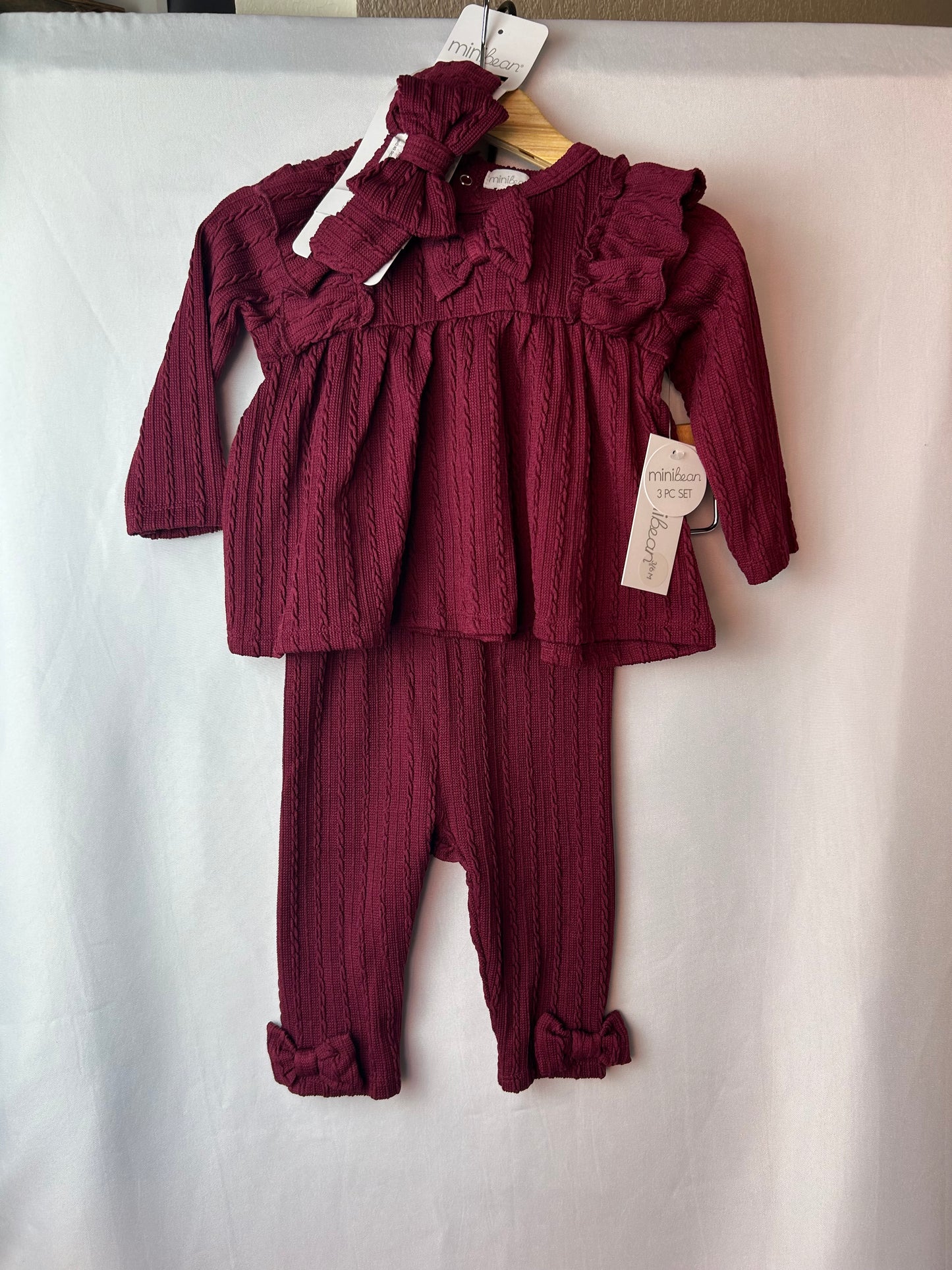 MiniBean 3PC Burgandy Outfit 3-6M