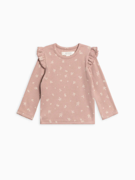 Rina Ribbed Ruffle Long Sleeve Top Mauve