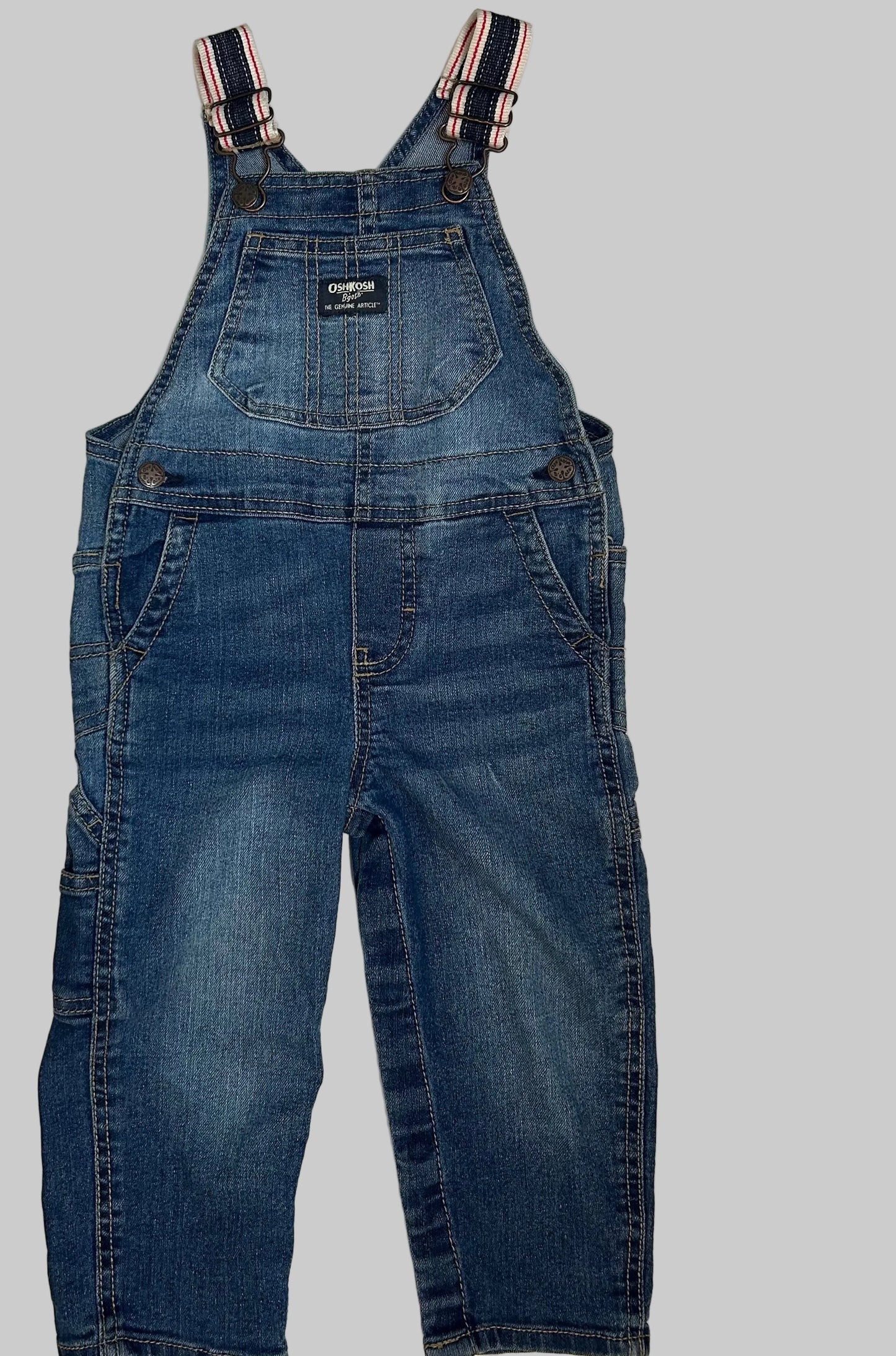 Oshkosh Denim Overalls Striped Straps 24M