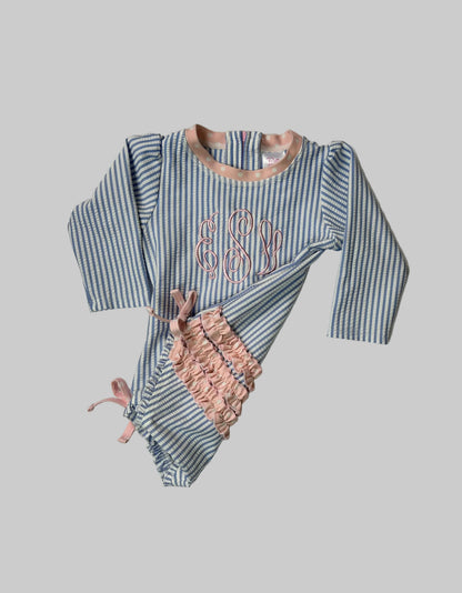 Rufflebutts Stripe Monogram Swimsuit 6-12M