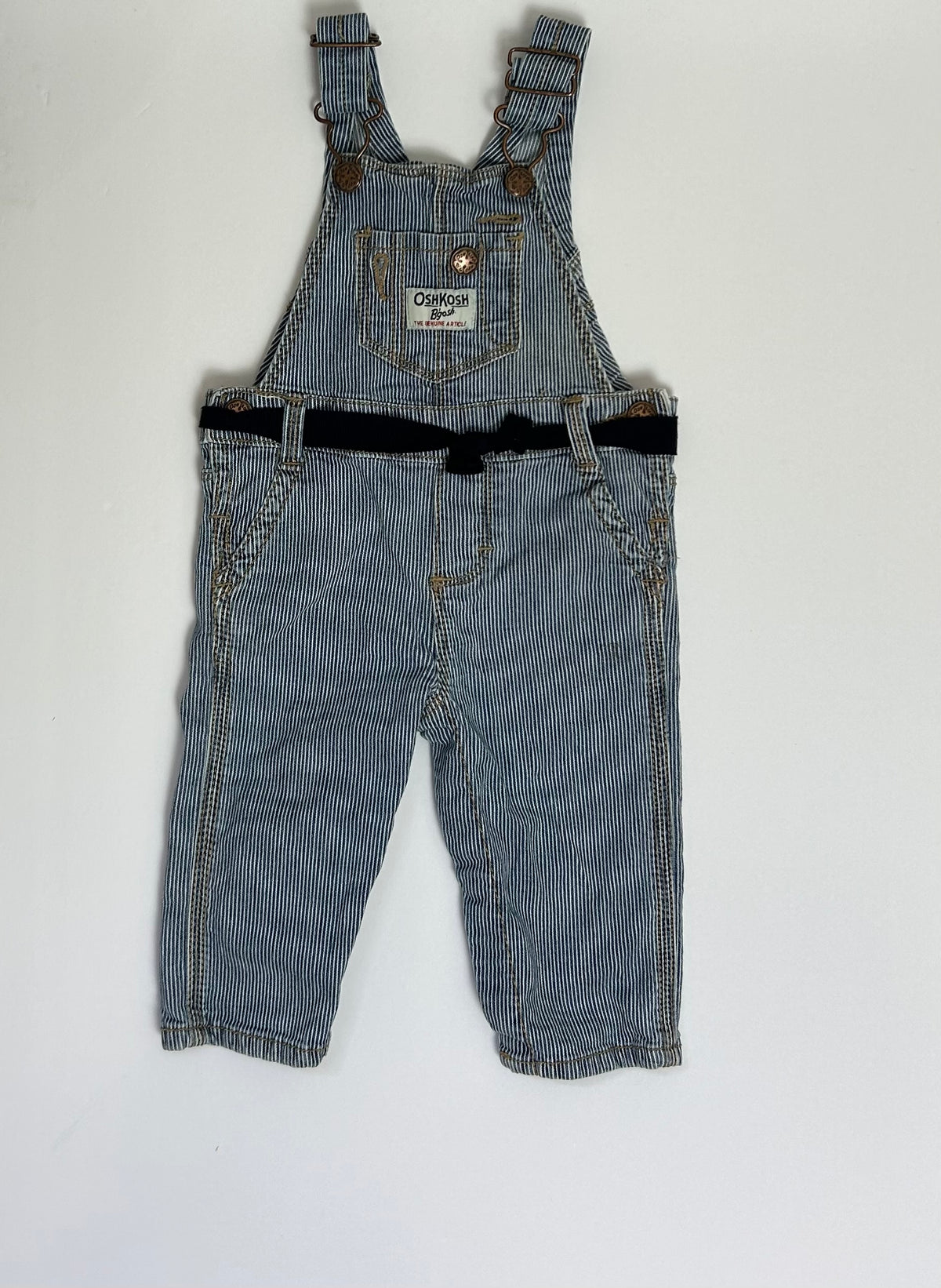 OshKosh Striped Overalls Navy Belt 6M