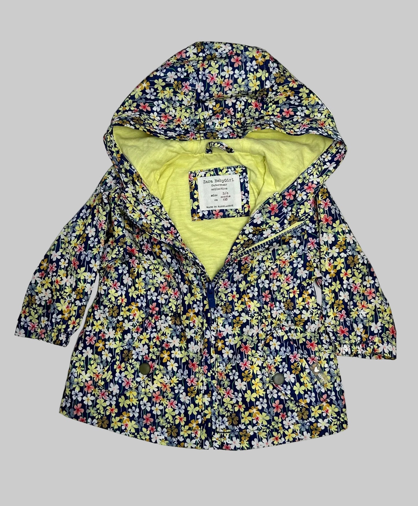 Zara Baby Navy Floral Rain Coat 3-6M