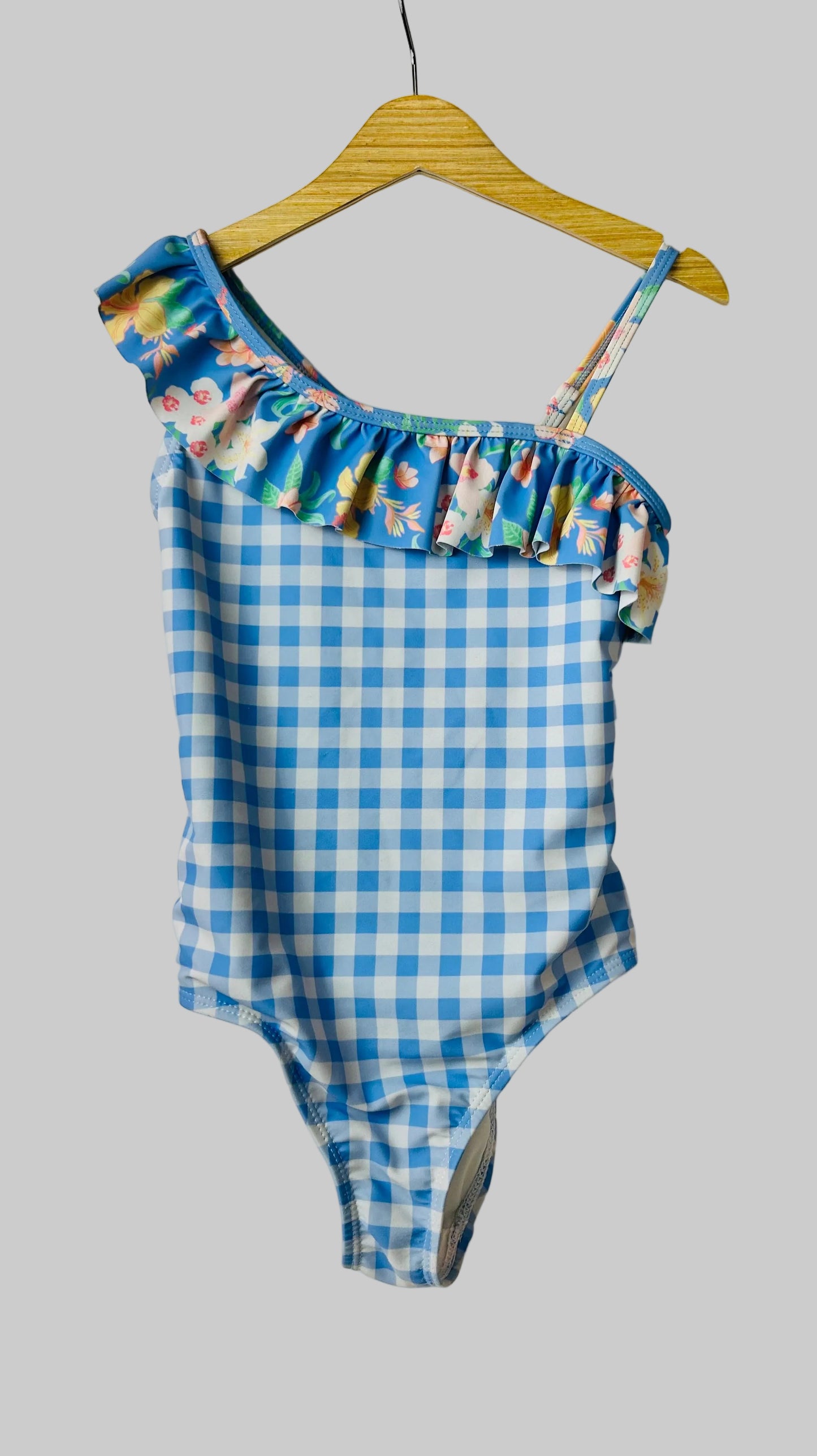 Tommy Bahama Blue Gingham Floral One Piece Swimsuit 6