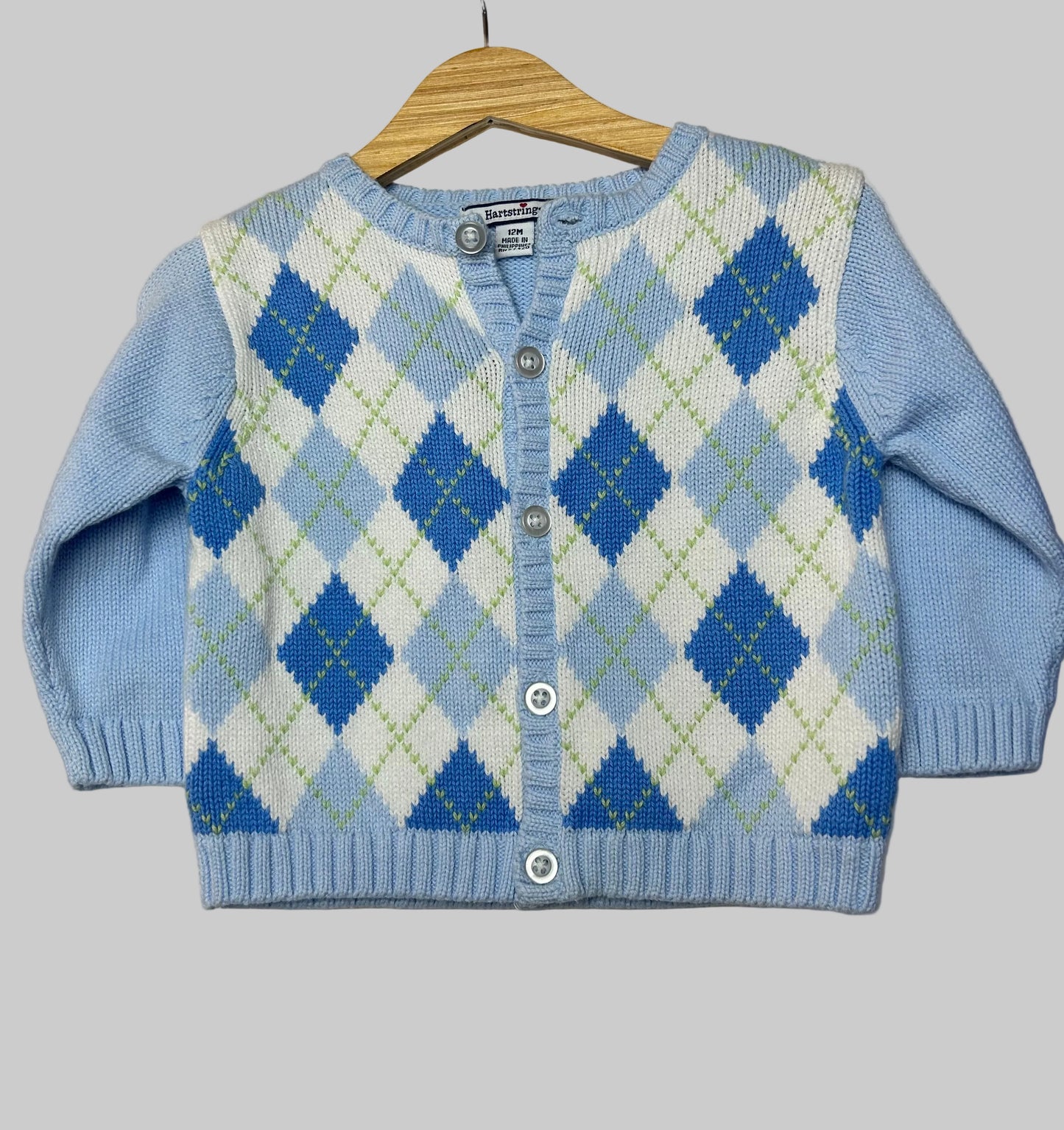 Hartstrings Blue Argyle Sweater 12M