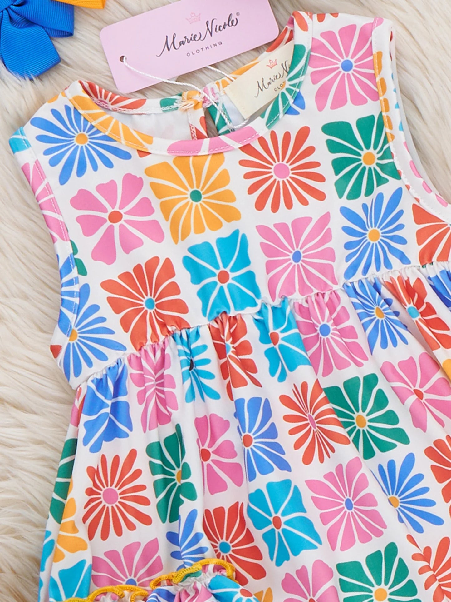 Ruffle Bubble Romper - Flower Tiles