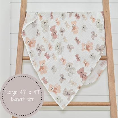 Baby Muslin Swaddle Blanket 47x47 Bear Hugs