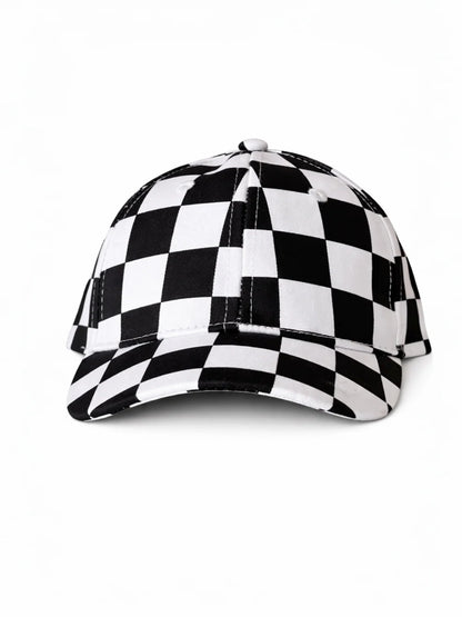 Kids Baseball Hat, Black Checkerboard