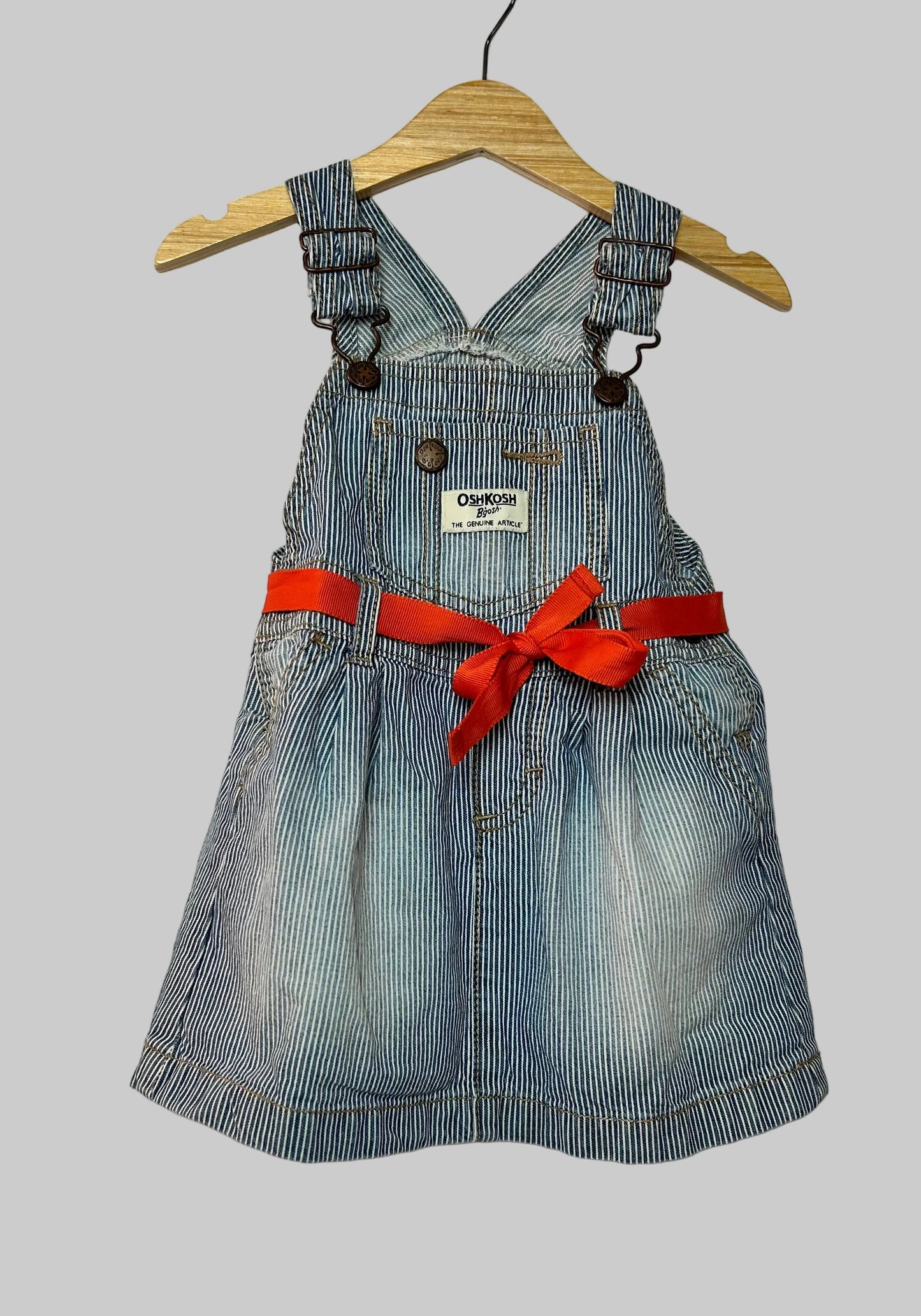 Oshkosh Denim Stripe Overall Dress with Orange Belt 2T