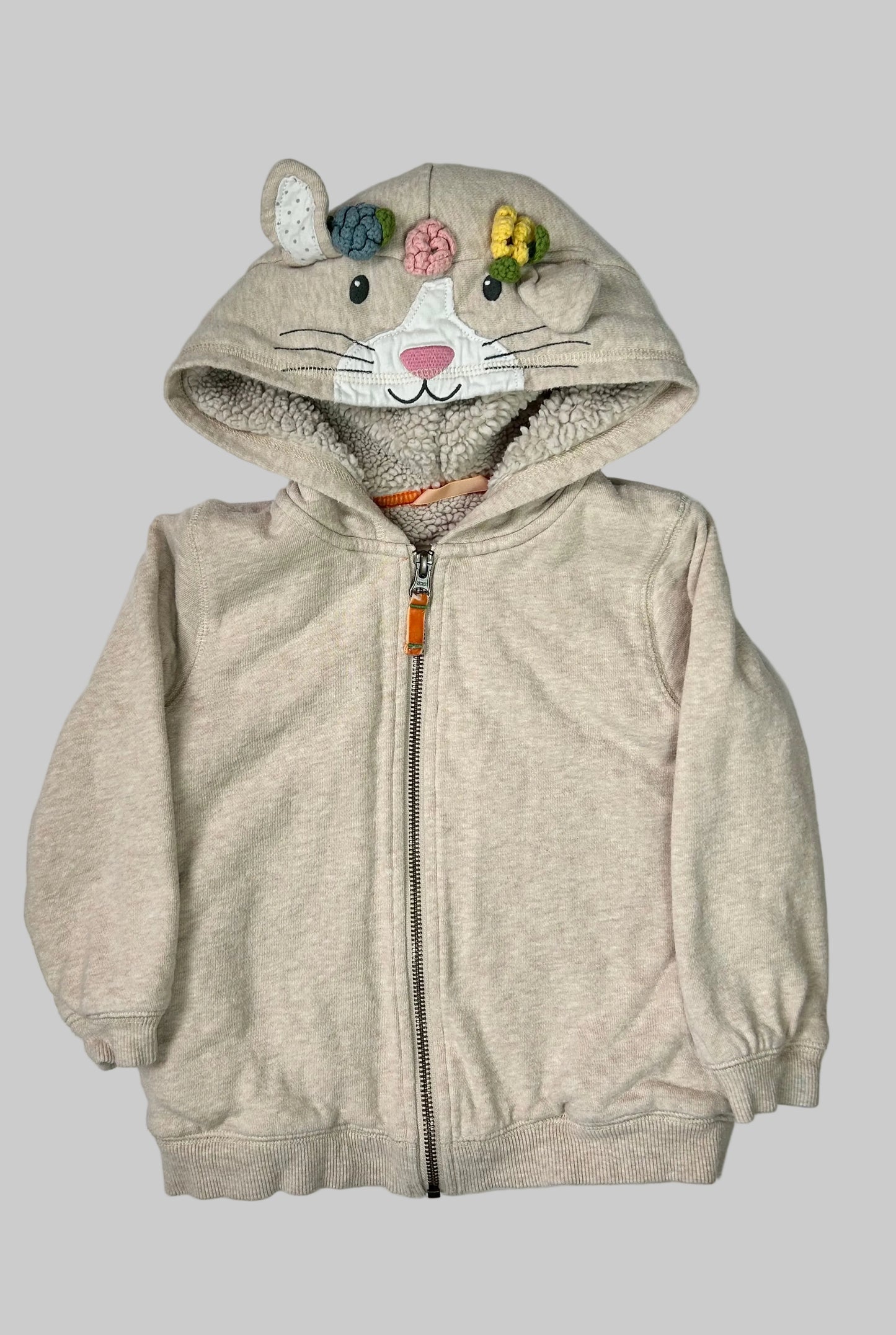Mini Boden Shaggy-lined Hoodie Oatmeal Marl Bunny Jacket 4/5
