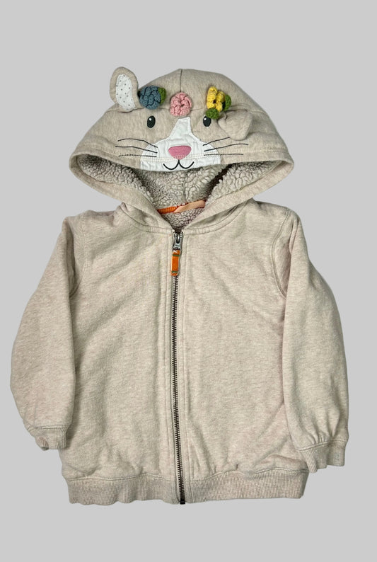 Mini Boden Shaggy-lined Hoodie Oatmeal Marl Bunny Jacket 4/5