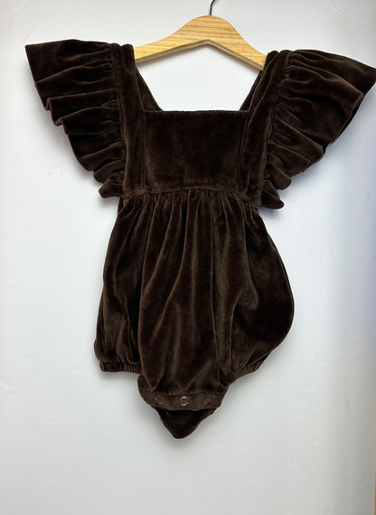 Kate Quinn Brown Velvet Bubble Romper 2T