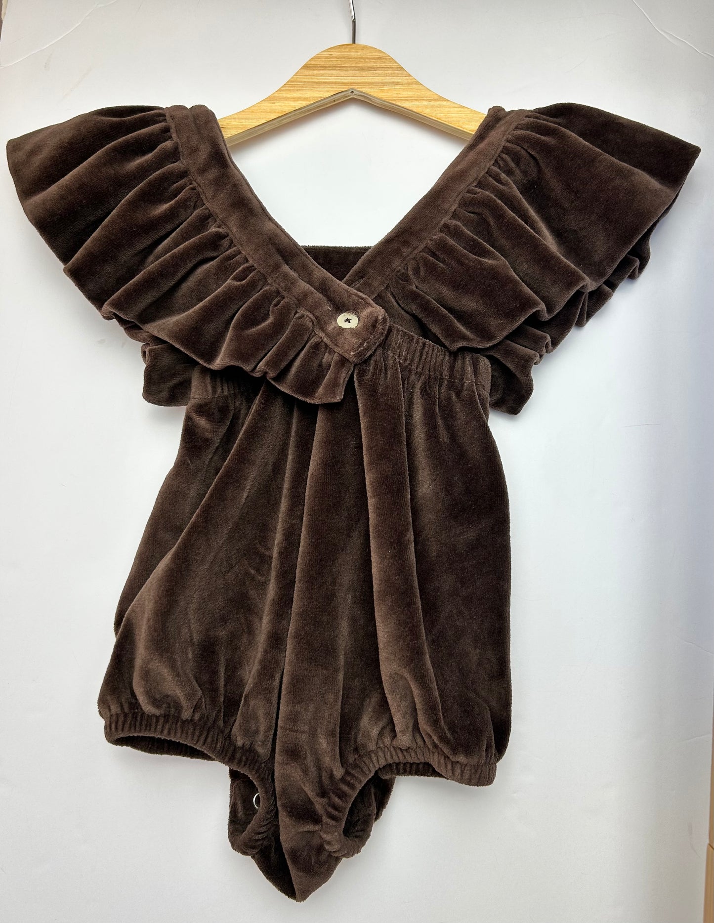 Kate Quinn Brown Velvet Bubble Romper 2T