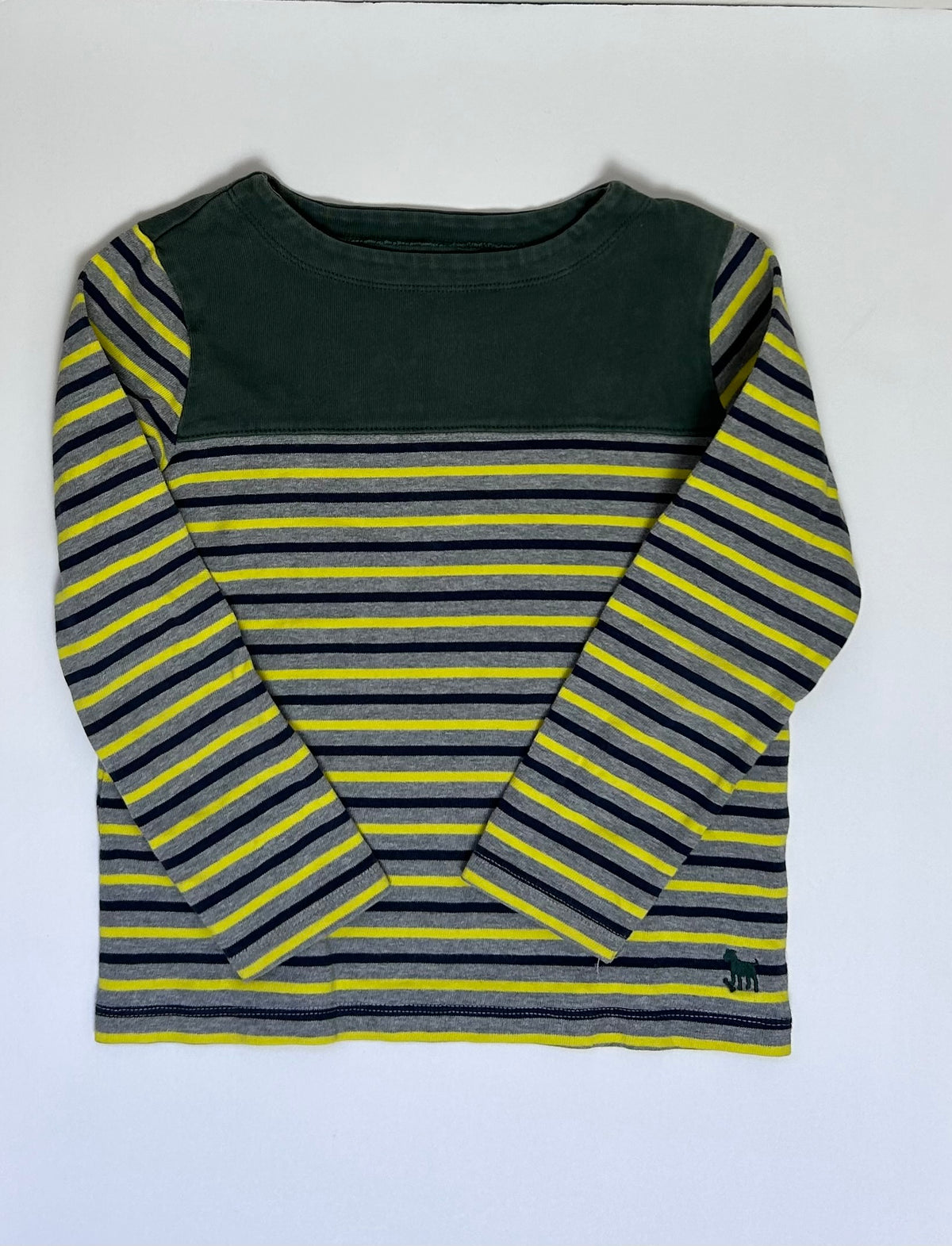 Mini Boden Green Yellow Striped Shirt 6/7