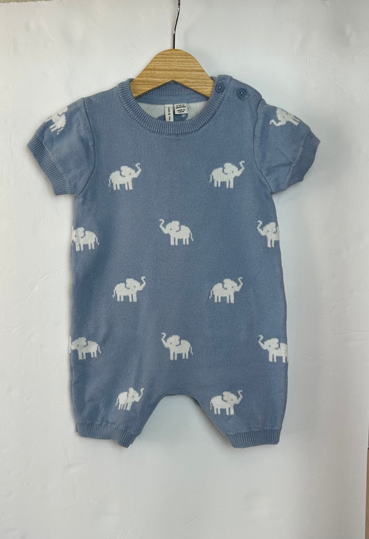 Janie and Jack Blue Elephant Romper 6-12m