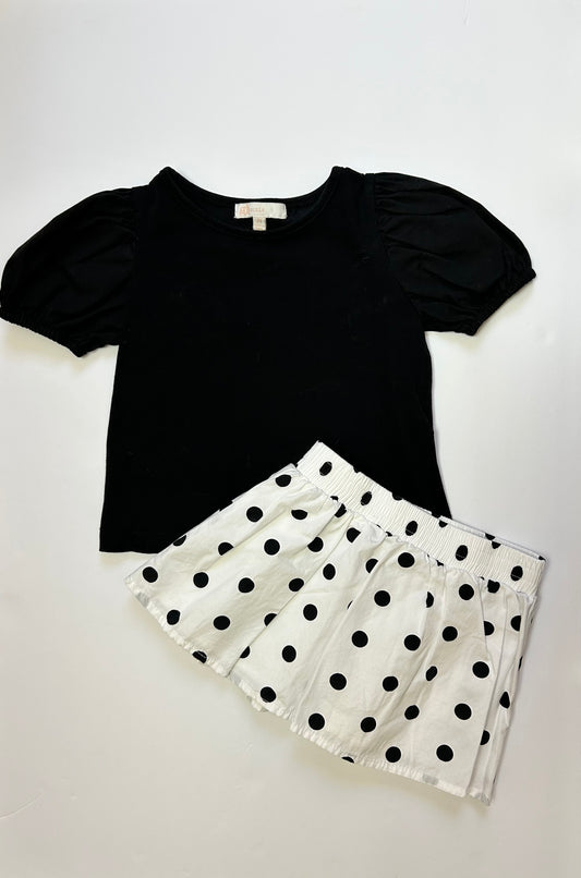GB Girls 2pc Black Shirt with White Polka Dot Skirt 2T
