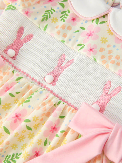 Easter Bunny Embroidery Smocking Cute Baby Girls Dress