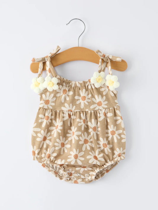Floral Daisy Baby Girl Spaghetti Strap Romper