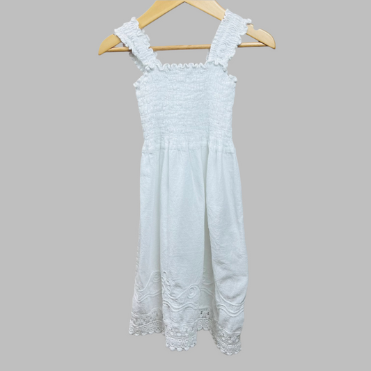 Surf Style White Embroidered Hem Sleeveless Dress 5T